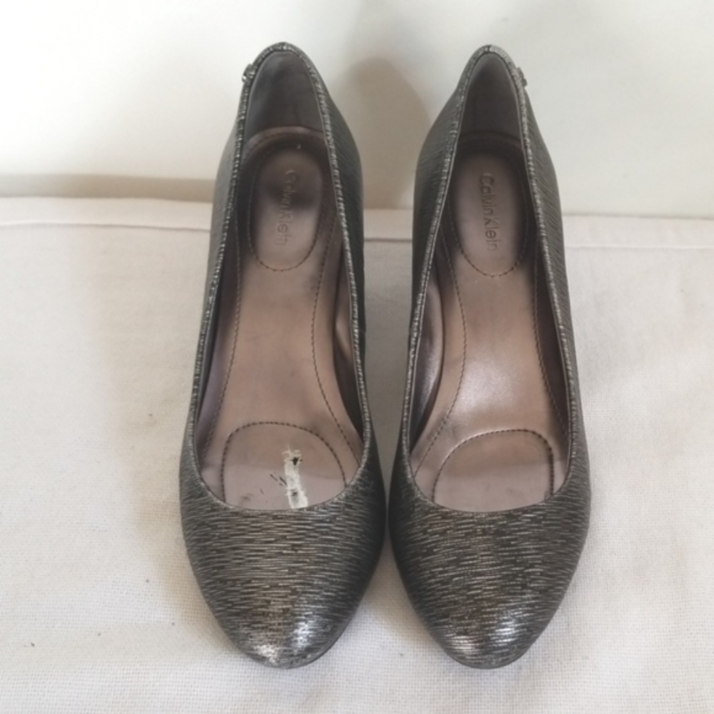 Calvin Klein Silver Black Leather Wedge Saxton